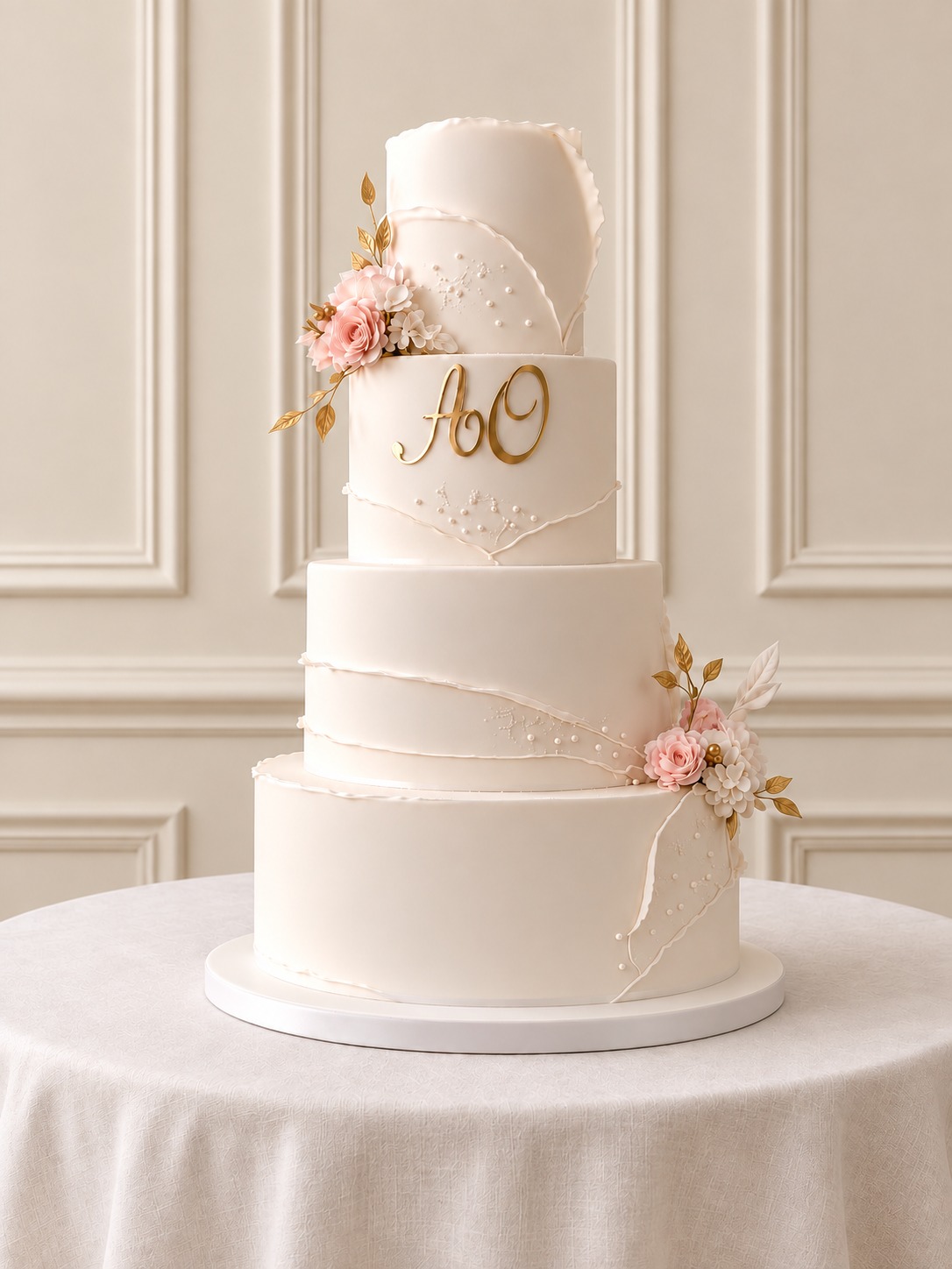 A real Nelly's Cakes traditional wedding cake, design Traditional 002, on the atelier's studio backdrop