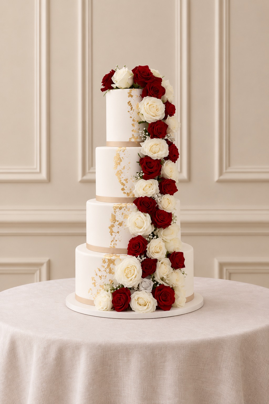 A real Nelly's Cakes traditional wedding cake, design Traditional 021, on the atelier's studio backdrop