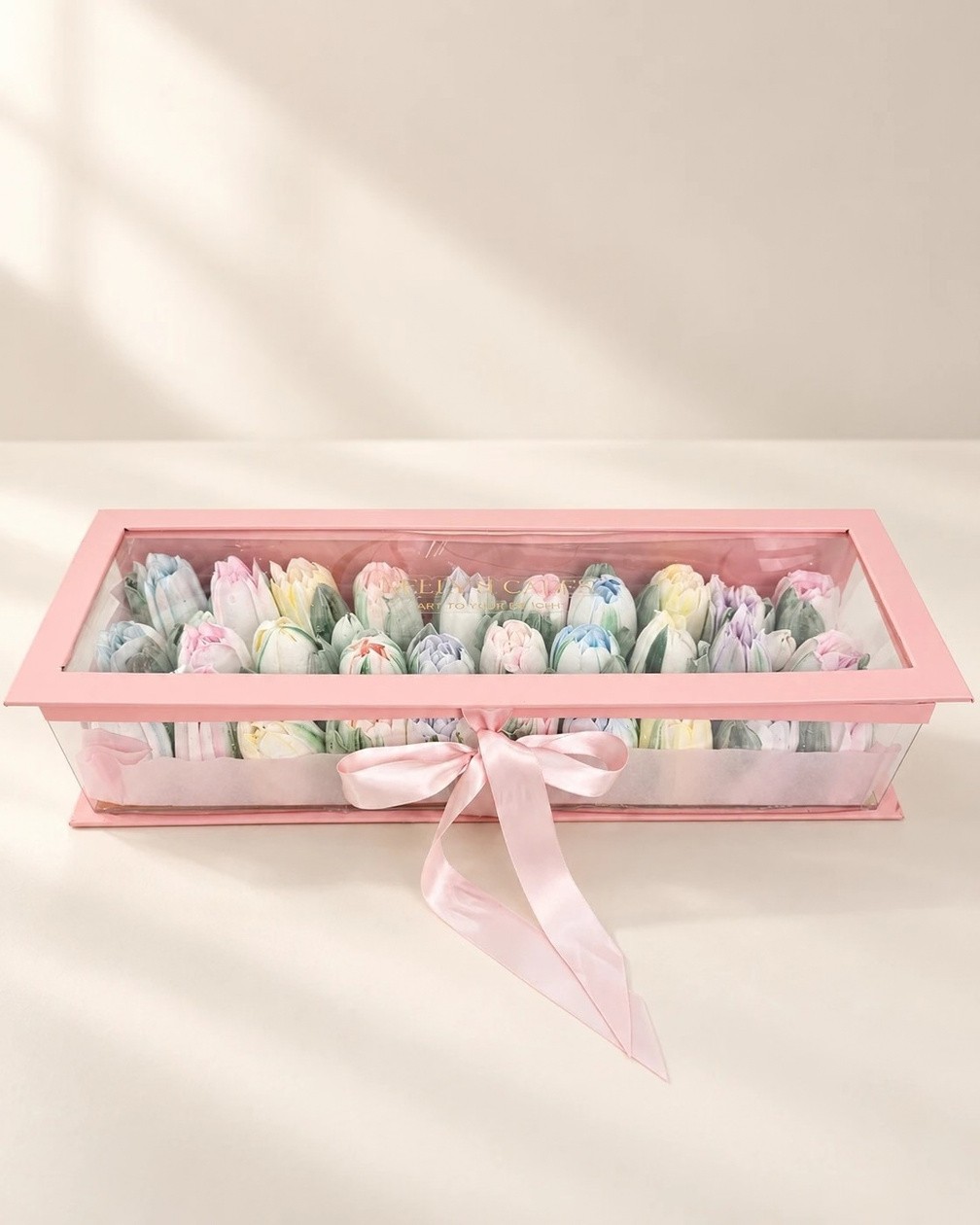 The Pink Delight, a handcrafted edible tulip arrangement by Zefyr